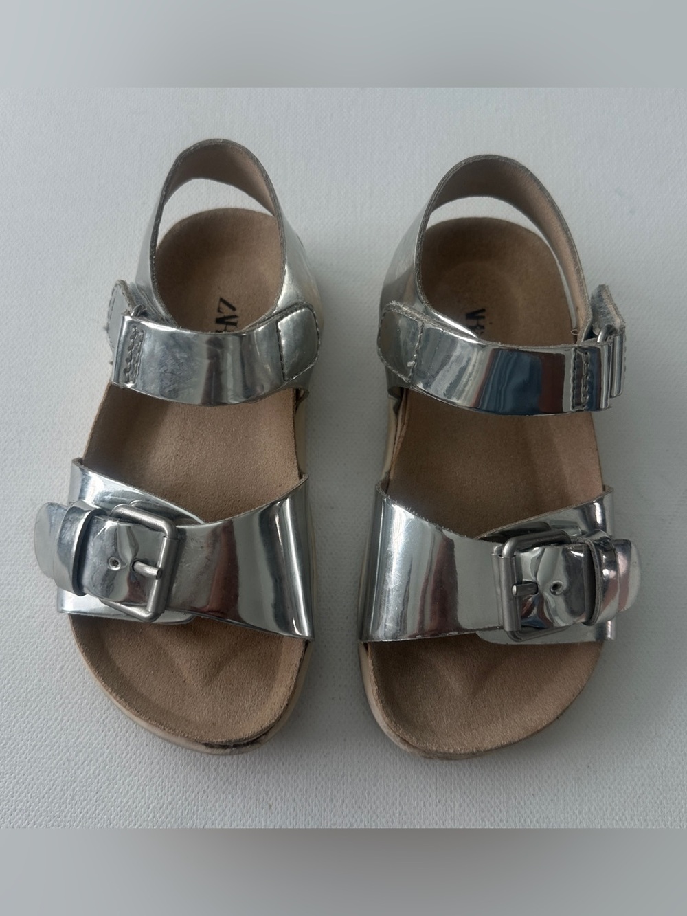 Zara baby girl’s Metallic Silver Double-Buckle Sandals. Size 6 US 22 EU.